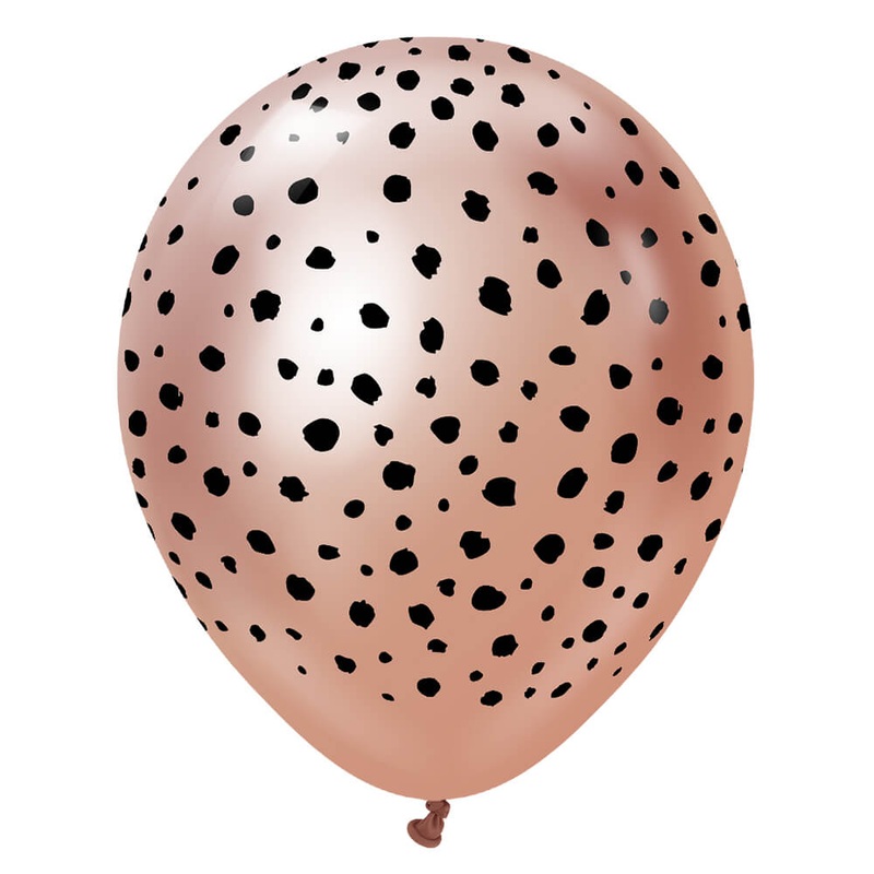 Kalisan Safari Cheetah - Mirror Rose Gold W/ Black Ink 12 Latex Balloons (25 count)