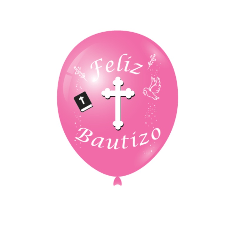 Light Pink Feliz Bautizo 12 Latex Balloons (8)