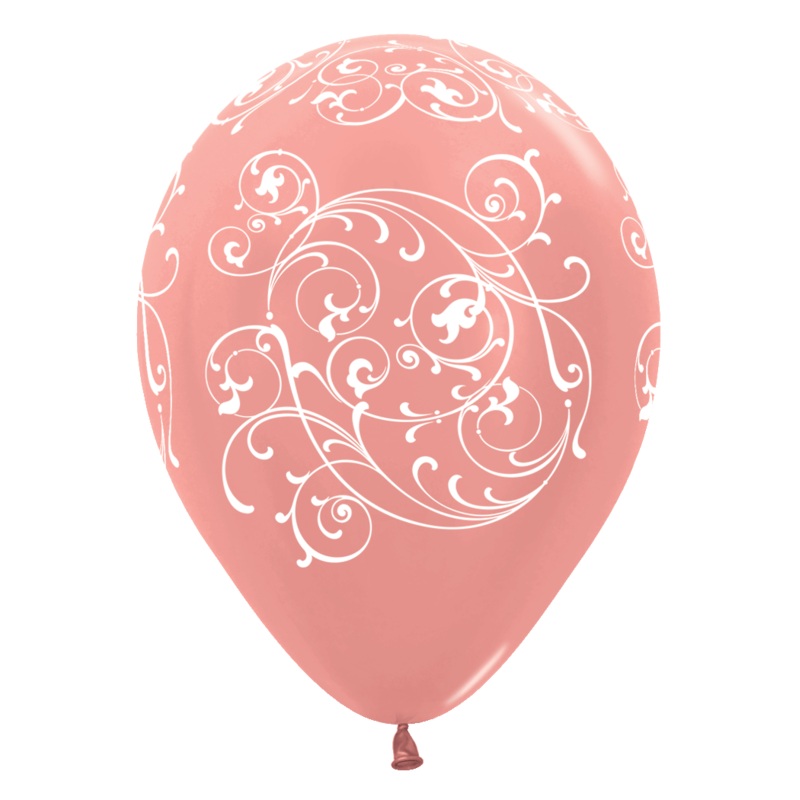 Metallic Rose Gold Filigree 5 Latex Balloons (100 count)