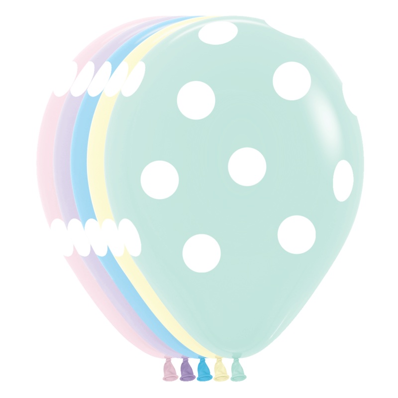 Pastel Matte Assortment w/ White Polka Dots 11 Latex Balloons (50 count)
