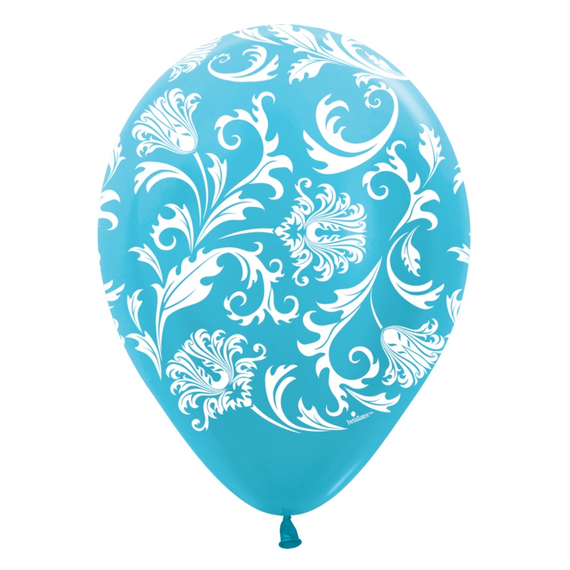 Pearl Caribbean Blue Damask 11 Latex Balloons (50 count)