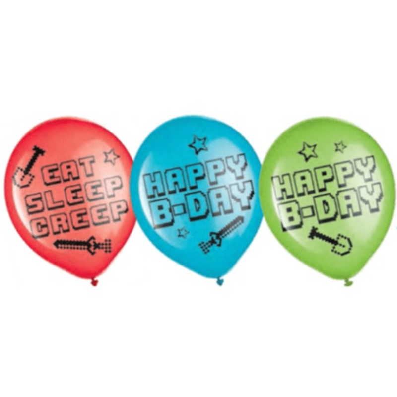 Pixel Party Happy Birthday 12 Latex Balloons (6 count)