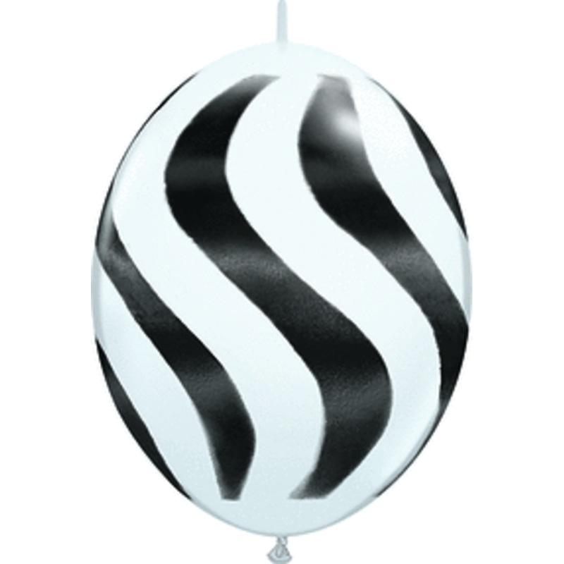 Qlink White - Black Wavy Stripes 12 Latex Balloons (50 count)