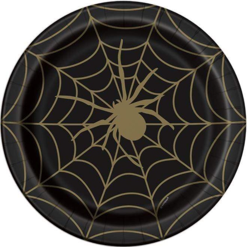 Black & Gold Spider Web Round Dinner Plates 9