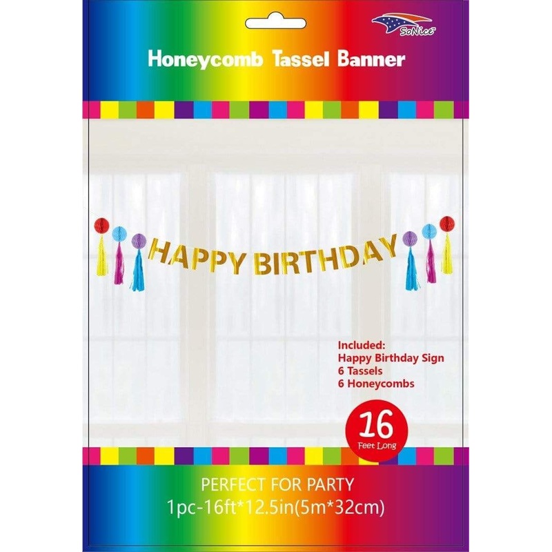 Happy Birthday Honeycomb Tassel Banner