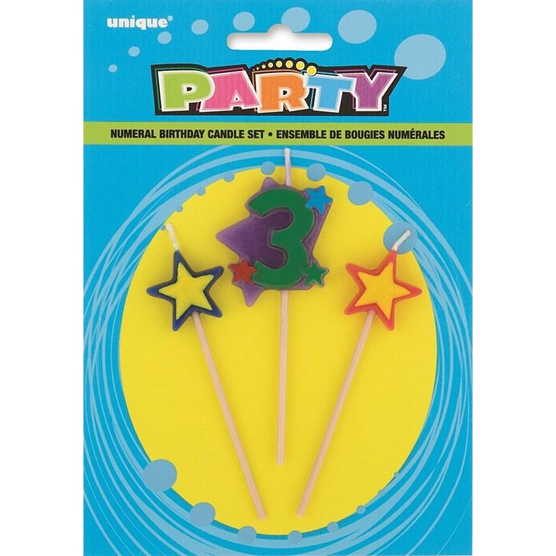 Number 3 Star Candles Set (3 count)