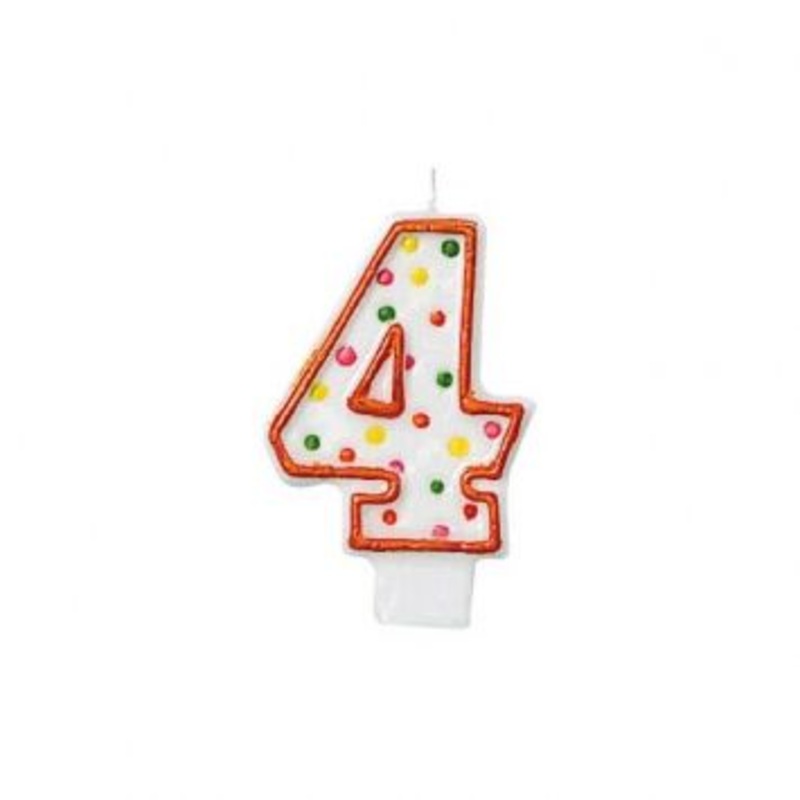 Red & White Number 4 Molded Candle