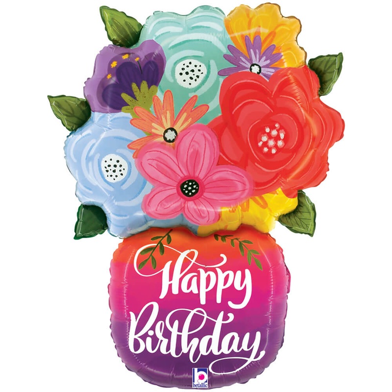 Happy Birthday Bright Flowers Vase 29 Balloon