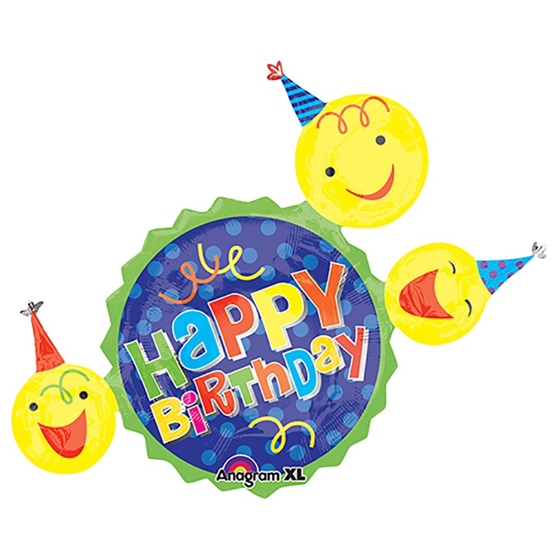 Happy Birthday Smiley Faces In Party Hats 36 Balloon