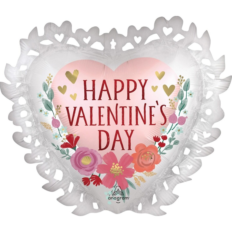 Happy Valentine's Day Satin Romantic Flowers 23" Balloon