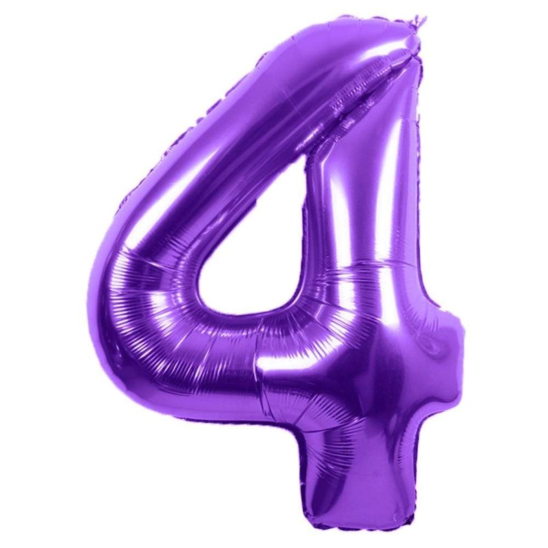 Purple Number 4 Metallic 34 Balloon