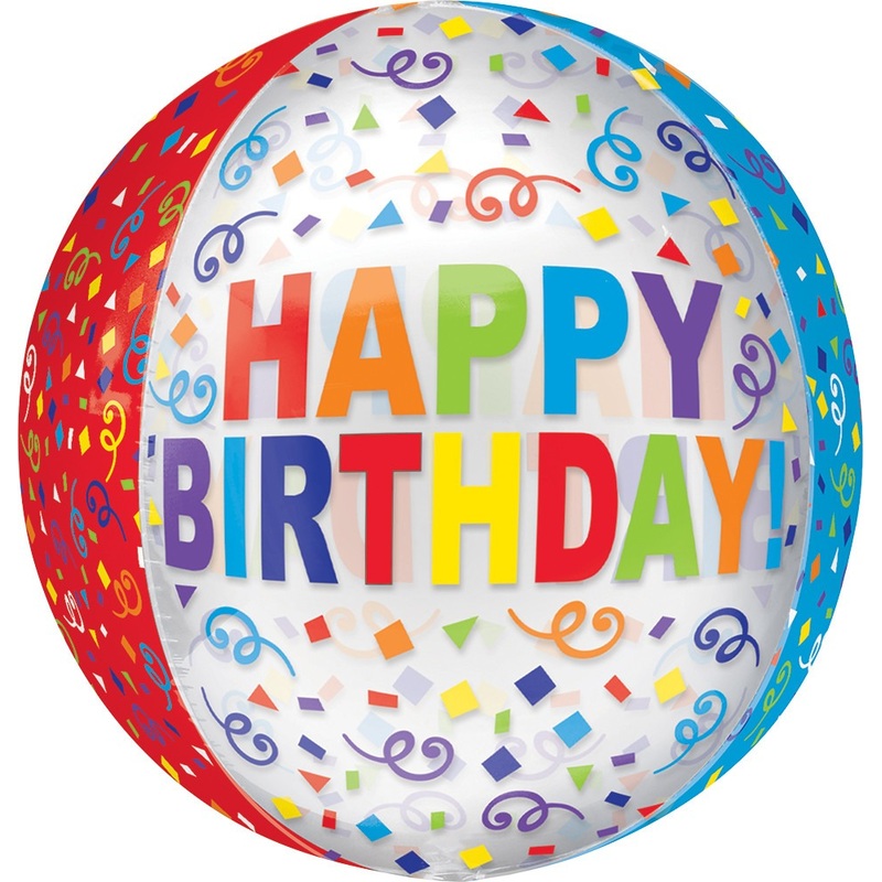 Happy Birthday Colorful Streamer Orbz 16 Orbz Balloon