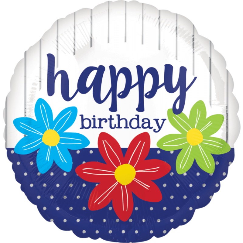Happy Birthday Sketched Flowers 18 Balloon