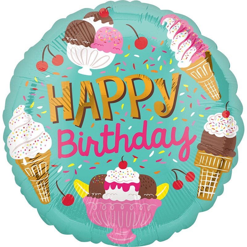 Ice Cream Party Happy Bday 17" Balloon