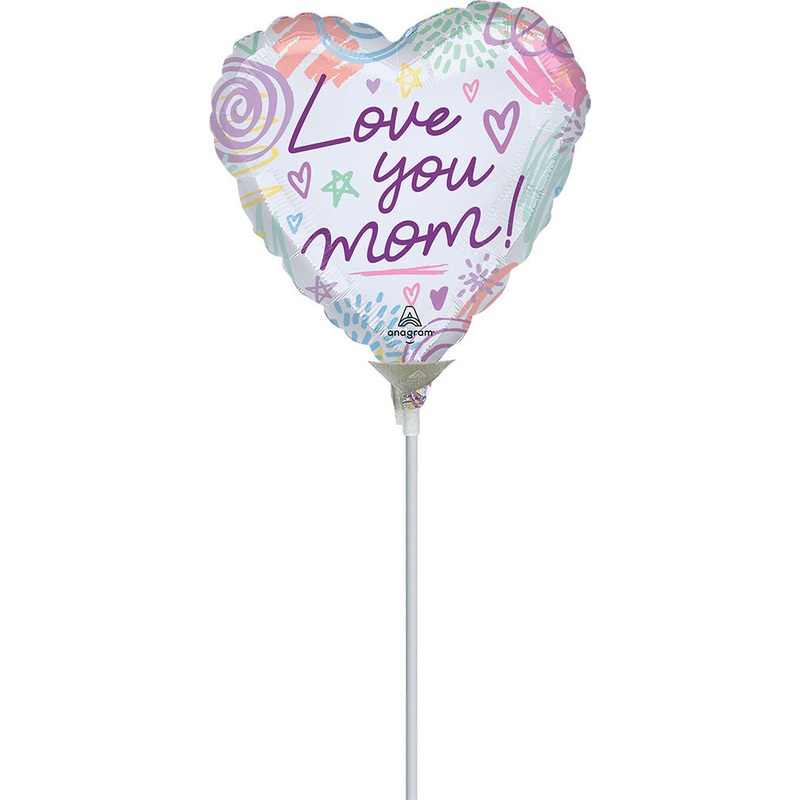 Love You Mom Sweet Scribbles 9" Air-fill Balloon (requires heat sealing)