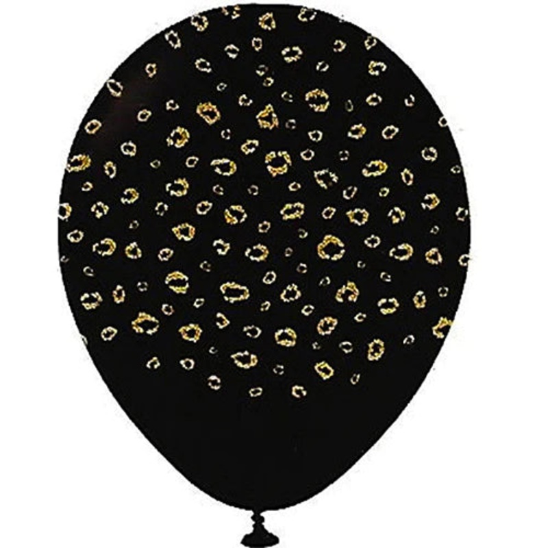 Leopard Animal Print Black with Gold 12 Latex Balloons (25 count)