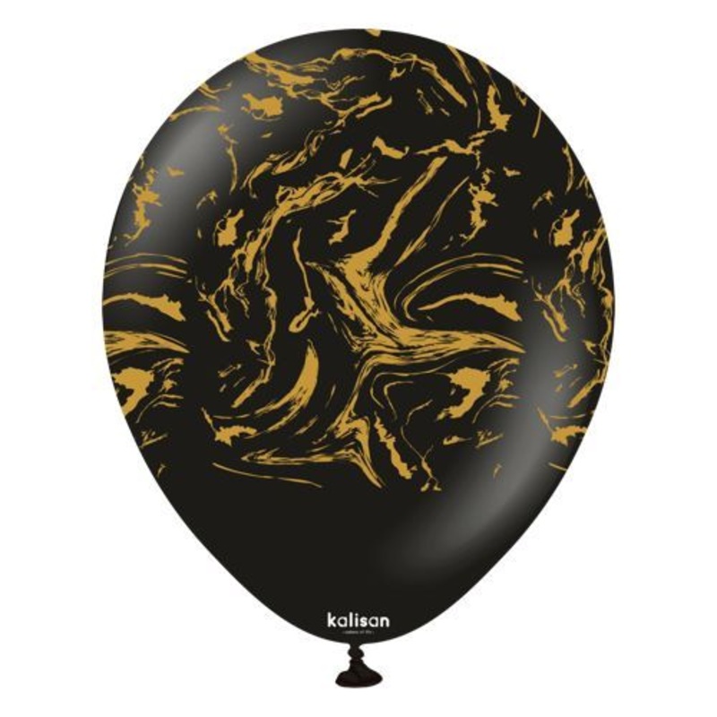 Nebula Print Black with Gold 12 Kalisan Balloons (25 count)