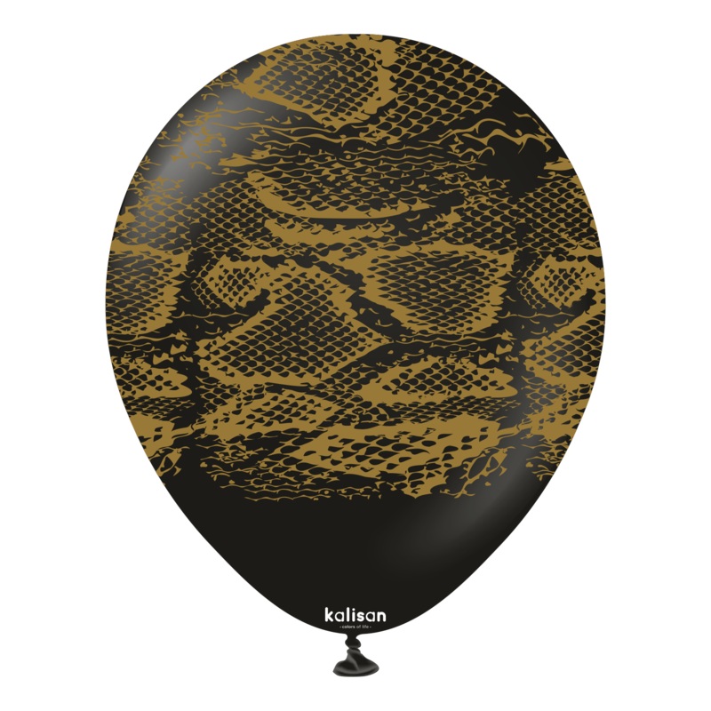 Safari Snake Print Black Gold 12 Latex Balloons (25 count)