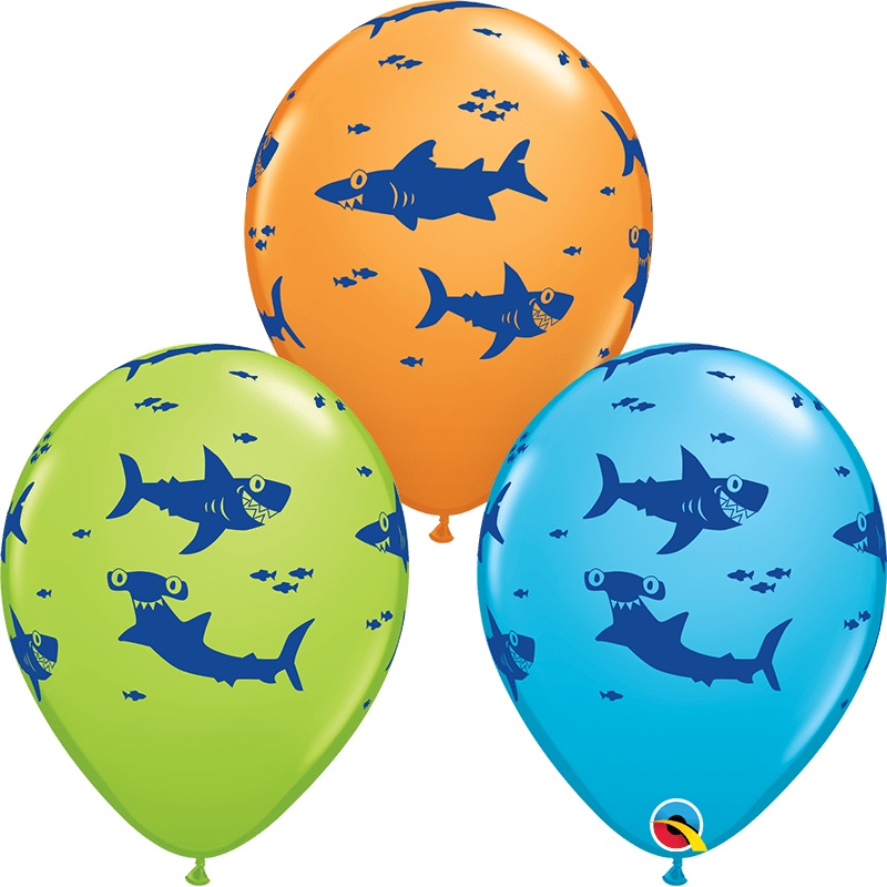 Sharks Orange, Green & Blue 11 Latex Balloons (50)
