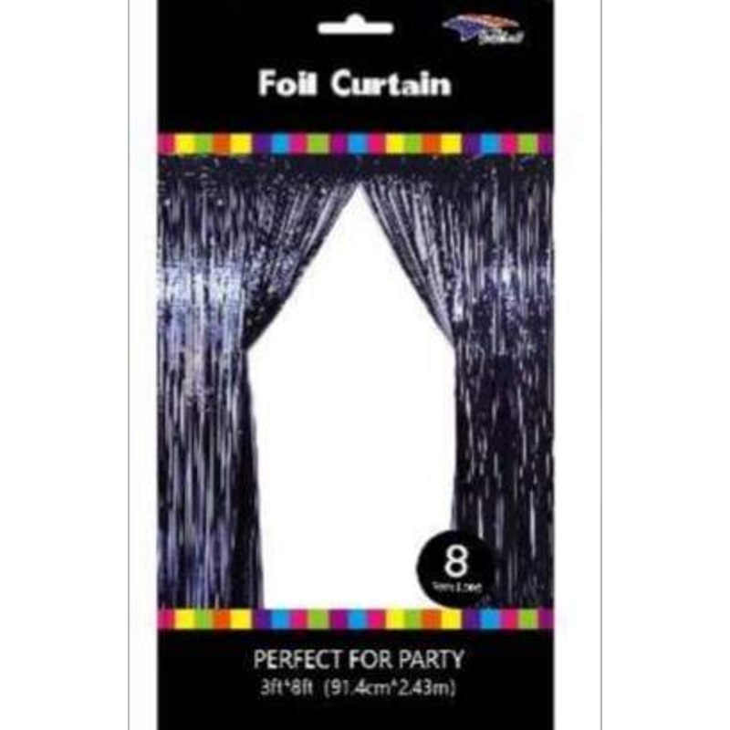 Black 3 x 8 Metallic Fringe Foil Curtain