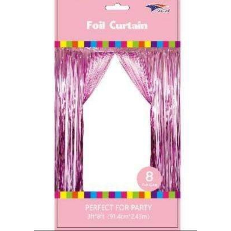 Light Pink 3X8 Metallic Fringe Foil Curtain
