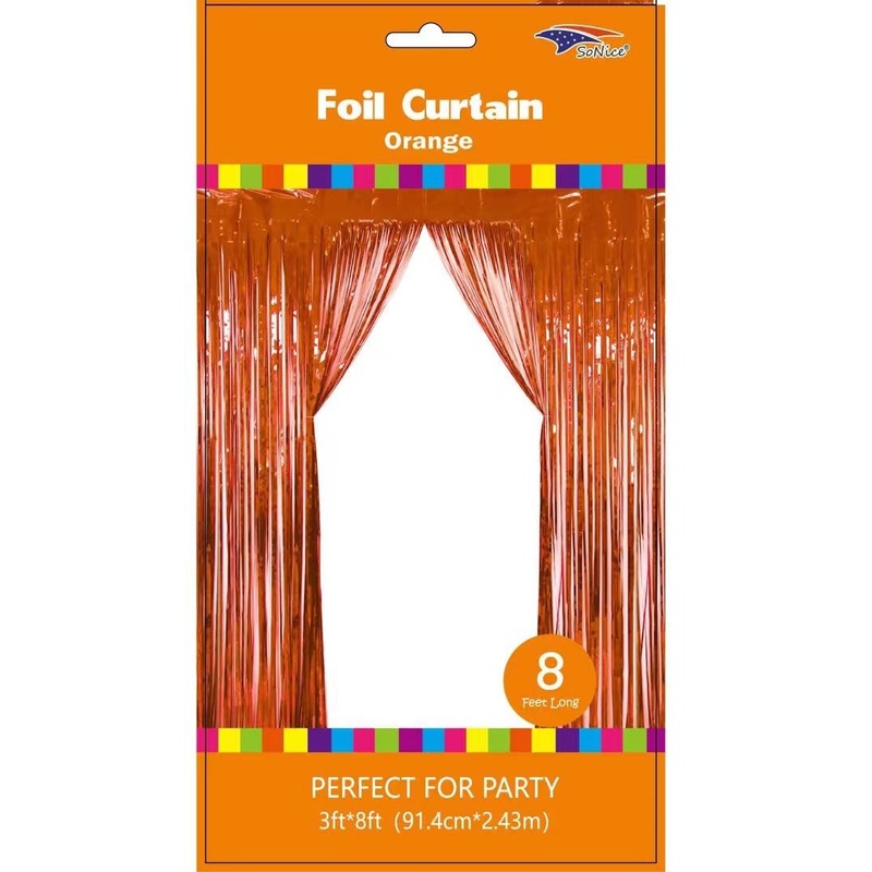 Orange 3' x 8' Fringe Metallic Foil Curtain