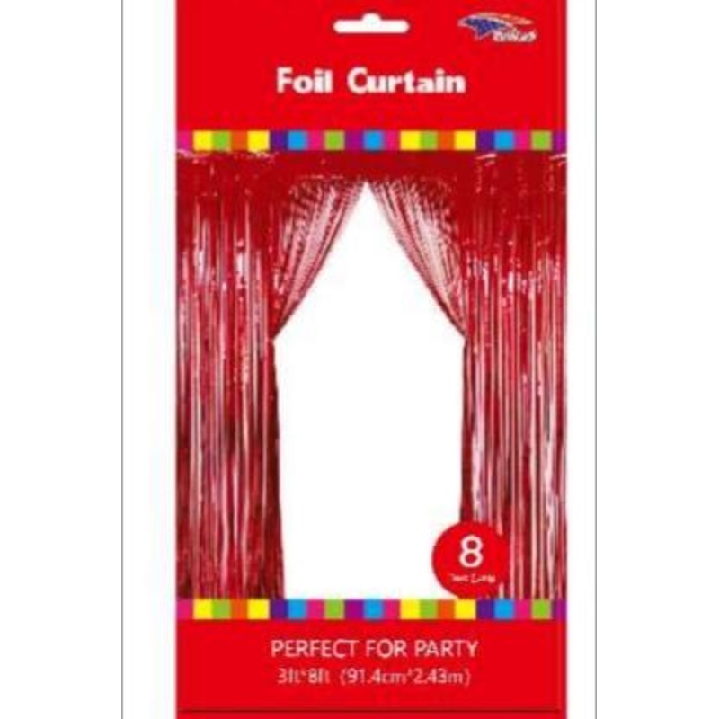 Red 3 x 8 Metallic Fringe Foil Curtain