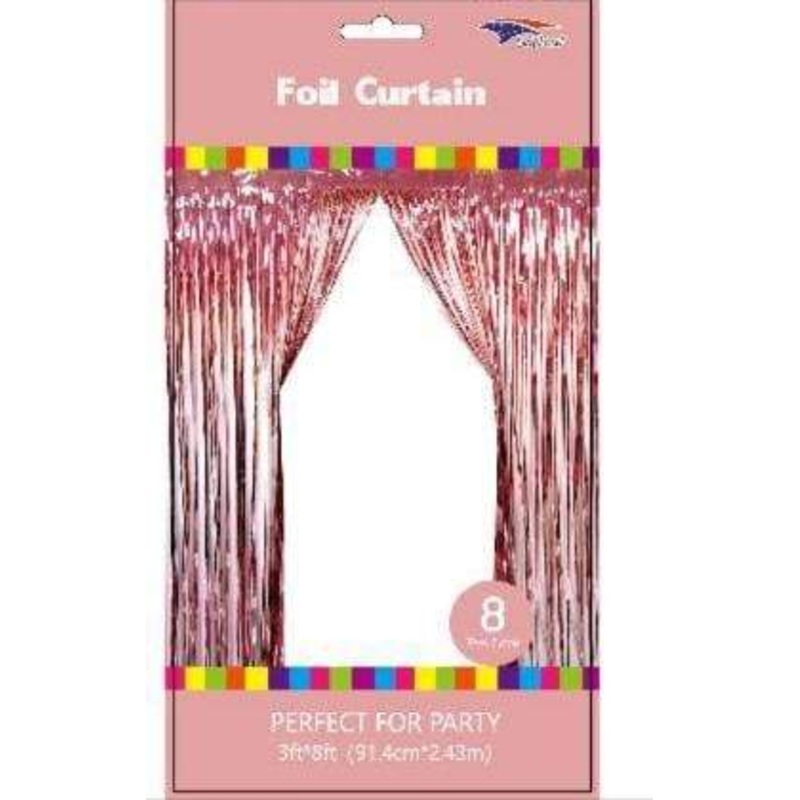 Rose Gold 3' x 8' Fringe Foil Metallic Curtain