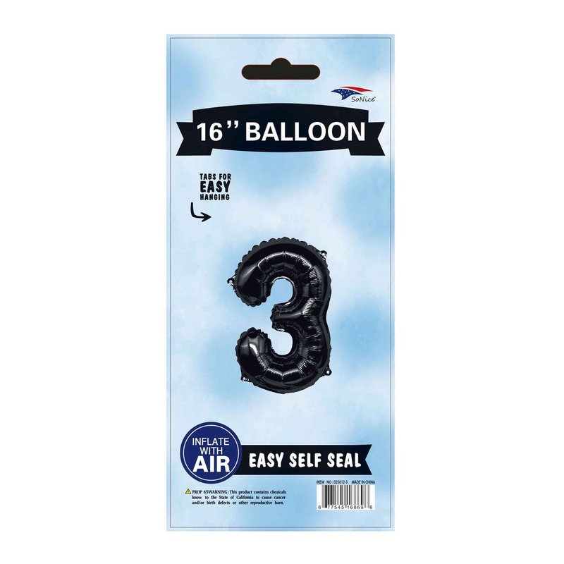 Black Number 3 16 Balloon