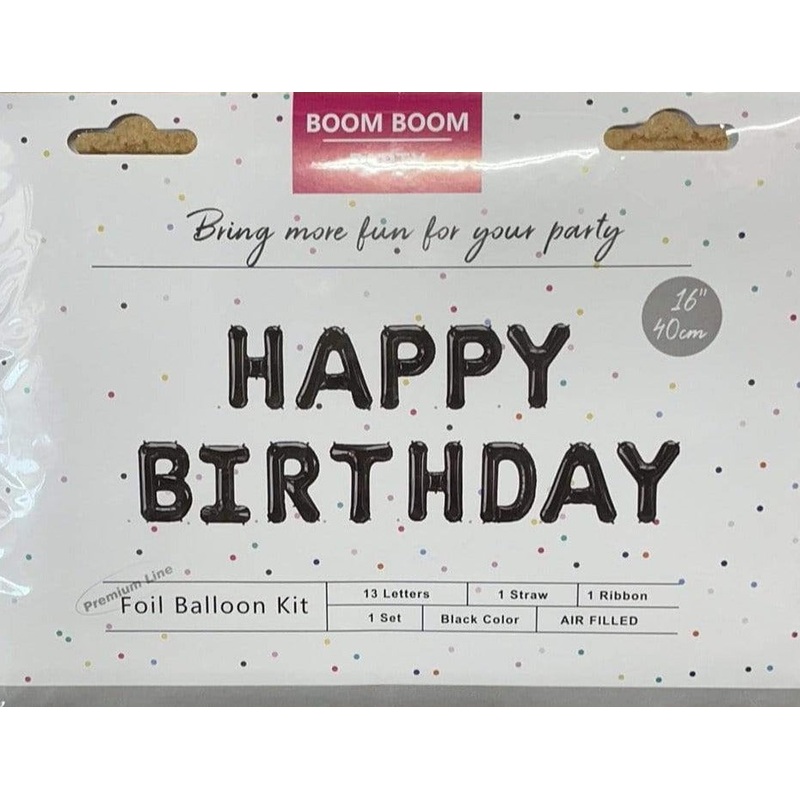 Happy Birthday 16 Black Balloon Banner Set
