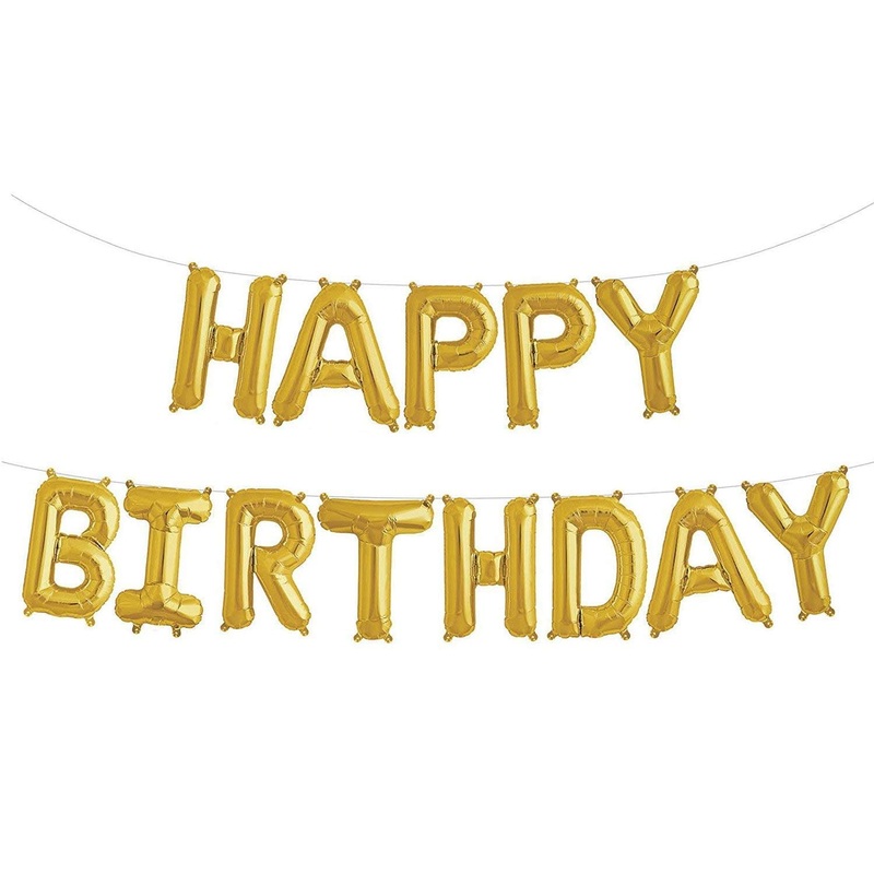 Happy Birthday Banner Gold 16 Balloon