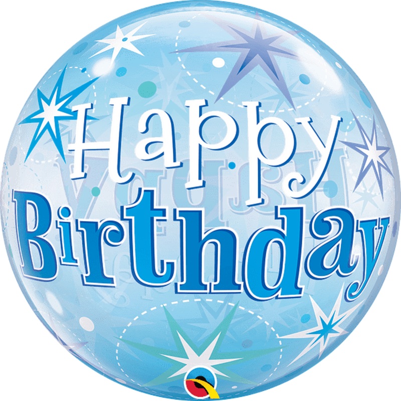 Happy Birthday Blue Starburst Sparkle 22 Bubble Balloon