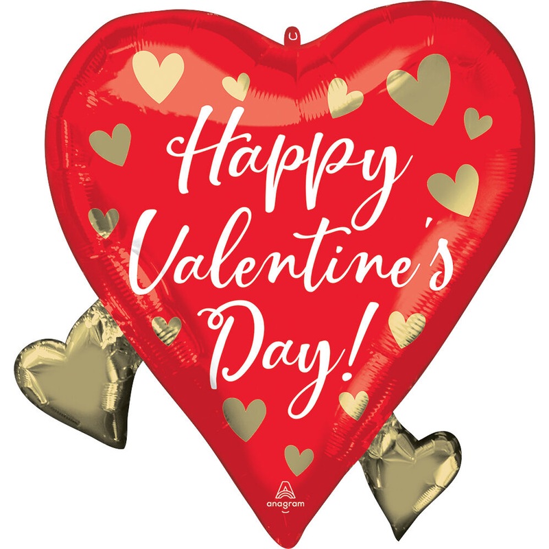 Happy Valentine's Day Floating Gold Hearts 22" Balloon