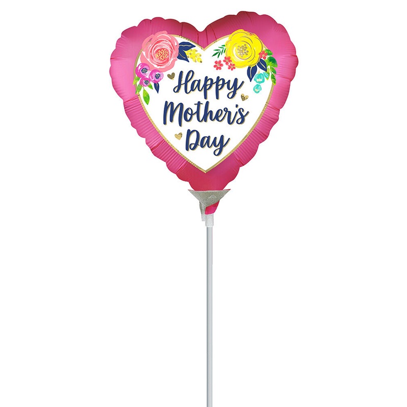 Satin Happy Mother's Day Watercolor Floral Pink 4" Air-fill Balloon (requires heat sealing)