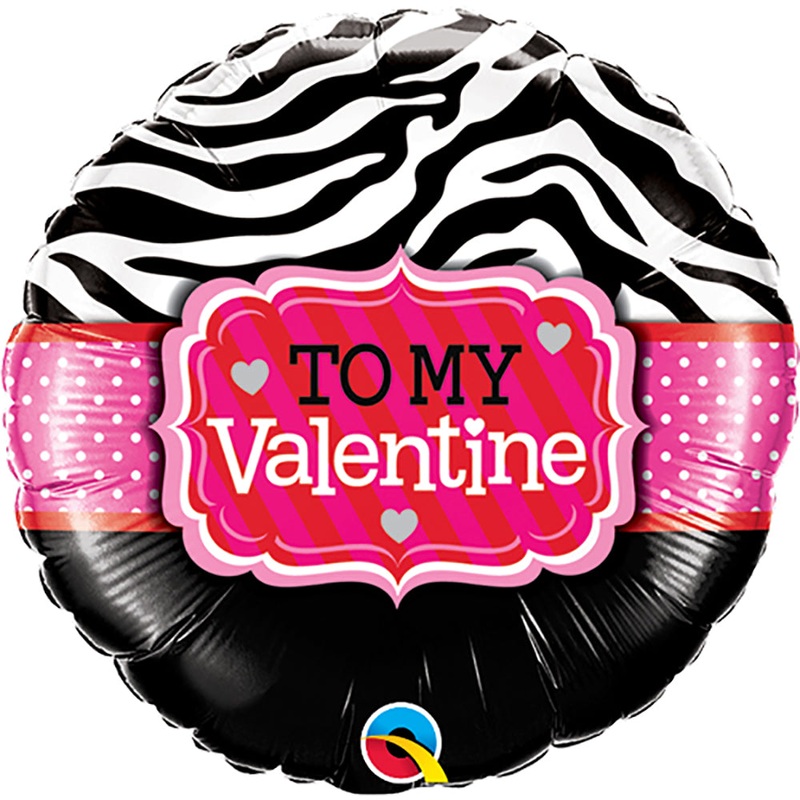 To My Valentine Zebra Stripes 18 Balloon