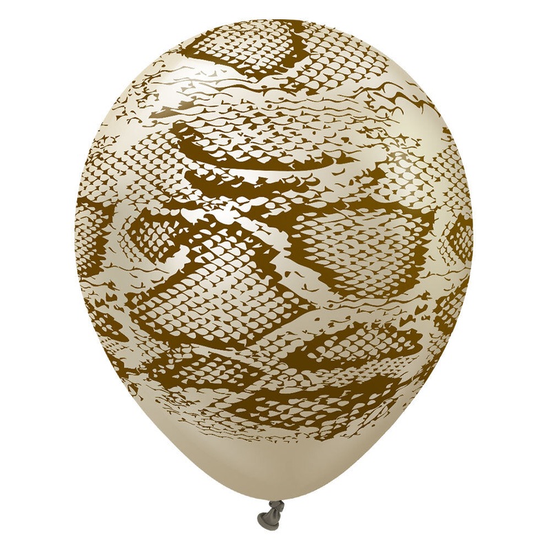 Kalisan Safari Snake - Mirror White Gold W/ Dark Brown Ink 12 Latex Balloons (25 count)