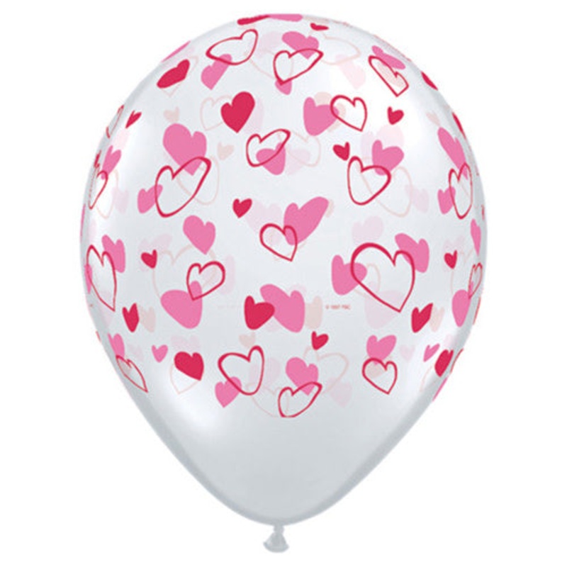 Red & Pink Hearts - Diamond Clear 11 Latex Balloons (50 count)